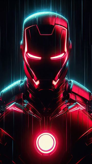 Neon, Iron Man, AMOLED, Black background, Marvel Superheroes, Neon glow