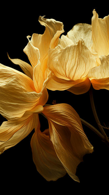 Yellow flowers, Digital render, Black background, Xiaomi, Stock, AMOLED, Digital flowers, 5K