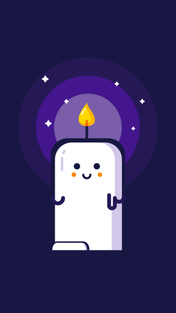 Kawaii, Candle, Minimalist, Purple background, Kawaii face