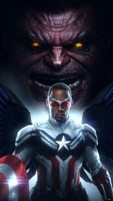 Thunderbolt Ross (Red Hulk), Sam Wilson, Captain America: Brave New World, 5K, Dark background