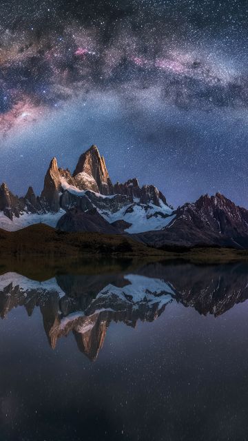 Patagonia, Bliss, Majestic, Landscape, Norway, Night, 5K, Milky Way arch, Panorama