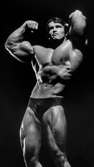 Arnold Schwarzenegger, Bodybuilder, Dark background, Monochrome, 5K