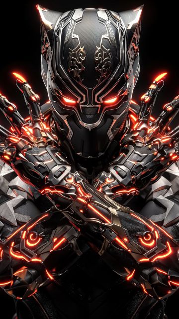 Black Panther, Steampunk, 5K, Futuristic, AMOLED, Black background, AI art