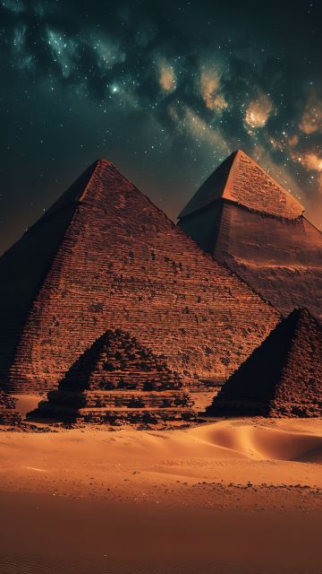 Egyptian Pyramids, Aesthetic, Seven Wonders of the Ancient World, Scenic, Tourist attraction, AI art, The Great Pyramid of Giza