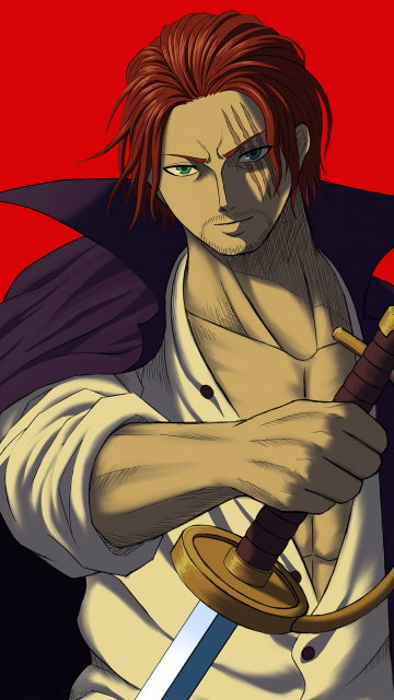 Shanks, One Piece, Red background, 5K