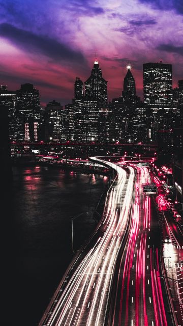 New York City, Timelapse, Manhattan, Traffic lights, Light trails, Night, Cityscape, City lights, Dark, 5K
