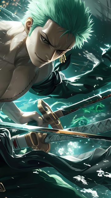 Roronoa Zoro, Sword, 5K, One Piece, Green