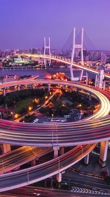Nanpu Bridge, Modern architecture, Cityscape, Shanghai, City lights, Long exposure, Aesthetic