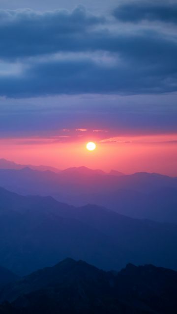 Mountain range, Sunset, Scenery, Dawn, France, 5K