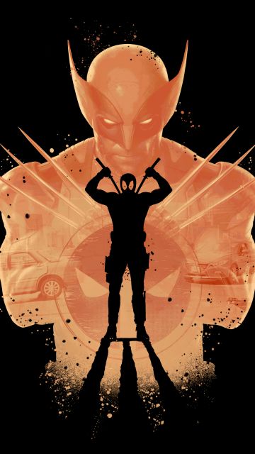 Deadpool & Wolverine, Silhouette, Movie poster, Black background, 8K, AMOLED, 5K, 2024 Movies