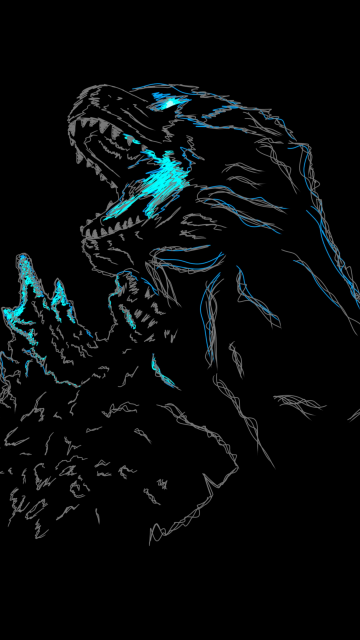 Godzilla, AMOLED, Kaiju, Black background, Neon art, 5K