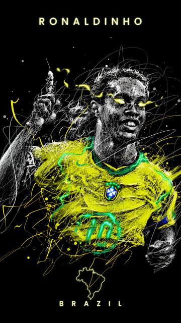 Ronaldinho, AMOLED, 5K, Brazilian Football Player, Black background, Fan Art