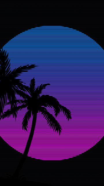 Palm trees, RetroWave art, 5K, 8K, AMOLED, Black background, Silhouette