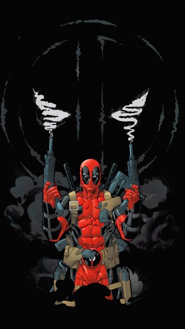 Deadpool, Artwork, Black background, AMOLED, 5K, Marvel Superheroes