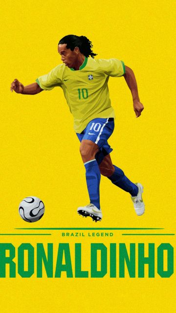 Ronaldinho, Brazilian Football Player, 5K, Yellow background, Illustration