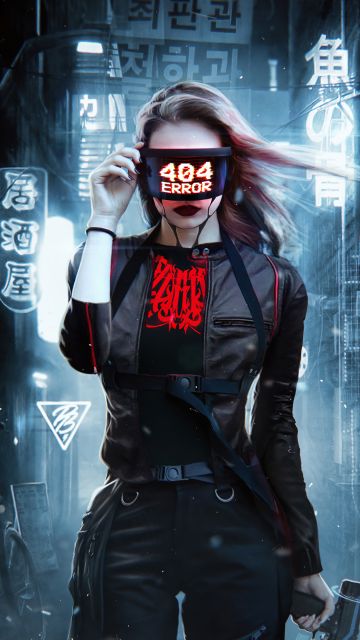 404 Error, Cyberpunk girl, 404 not found, Future tech, Futuristic, 5K