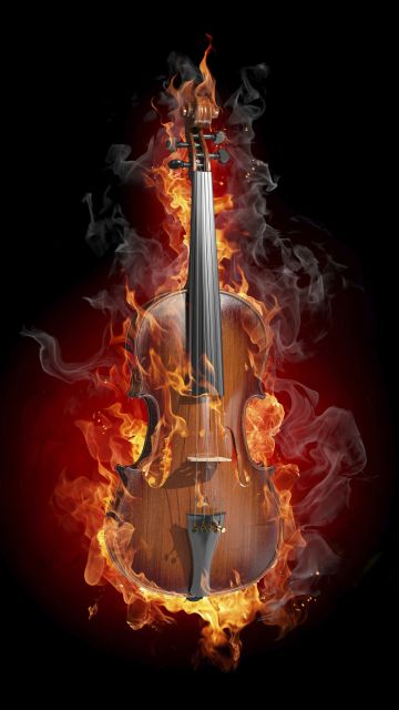 Violin, Fire, Black background, AMOLED