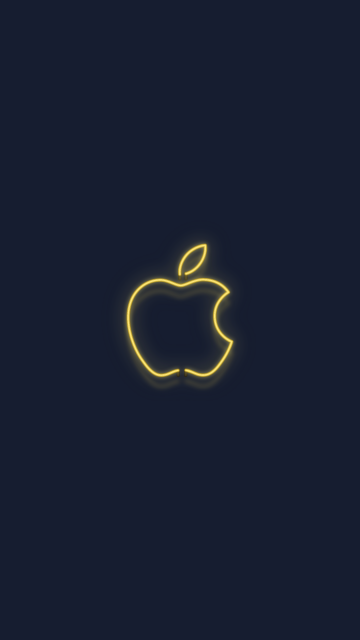 Yellow, Apple logo, Neon sign, Dark background, Glowing, 5K