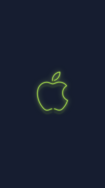 Green, Apple logo, Neon sign, Dark background, Glowing, 5K