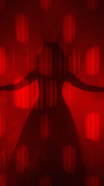 Scarlet Witch, Red background, 5K, Silhouette, Dark red