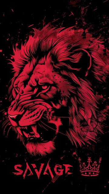 Lion, Dark red, 5K, Artwork, AMOLED, Black background