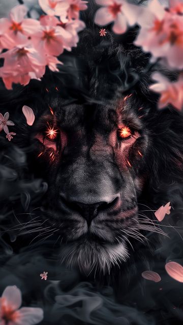 Lion, Sakura, Smoke, Cherry blossom, 5K, AI art