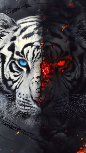 White tiger, Dope, AI art, 5K, Fire effect