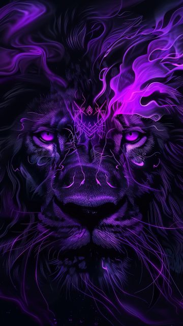 Lion, Dark aesthetic, AI art, 5K, Dark background, Dark purple