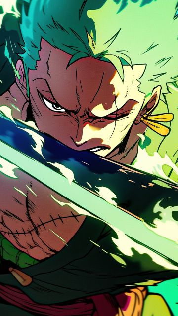 Roronoa Zoro, Green, Artwork, Sword, 5K, One Piece