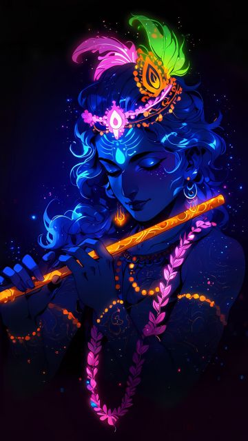 Lord Krishna, Glowing, Hinduism, AMOLED, 5K, Dark background, Hindu God, Dark aesthetic