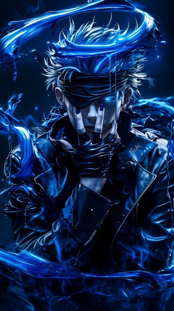 Satoru Gojo, Blue aesthetic, Dark blue, Dark background, 5K, 8K, Jujutsu Kaisen