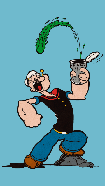 Popeye, Funny, Teal background, Cartoon, 5K