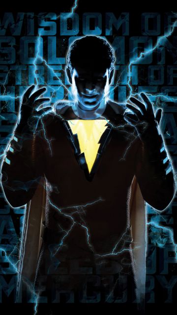 Shazam!, Silhouette, DC Superheroes, AMOLED, Lightning, Black background, 5K