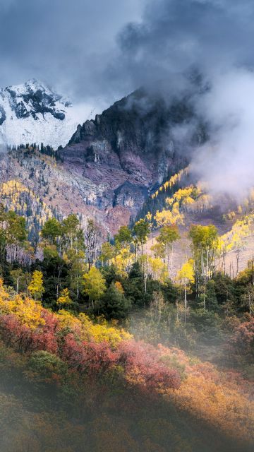 Colorado, Mountain Landscape, Fall Colors, Clouds, Autumn Forest, Aspen trees, 5K, 8K