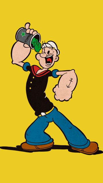 Popeye eating Spinach, 5K, Yellow background, Cartoon, Funny