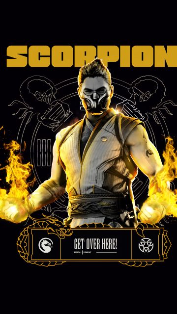 Scorpion (Mortal Kombat), AMOLED, 5K, 8K, Black background, Scorpion