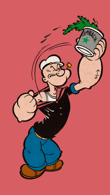 Popeye Spinach, Cartoon, 5K, Pastel red