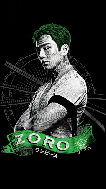 Mackenyu as Zoro, One Piece, Netflix series, Black background, 5K, 8K, AMOLED