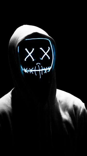 LED mask, AMOLED, Anonymous, Black background, Hoodie, 5K