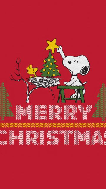 Snoopy, Merry Christmas, Red background, 5K, 8K, Christmas decoration, Woodstock