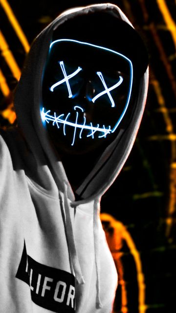 Man, LED mask, Dope, Dark, Anonymous, Hoodie, 5K