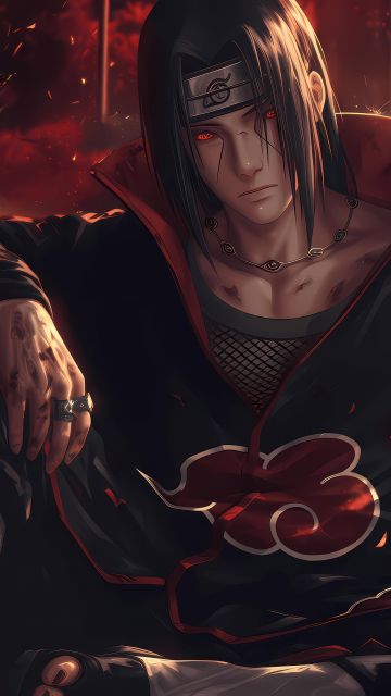 Itachi Uchiha, Red, Sharingan, Naruto, 5K