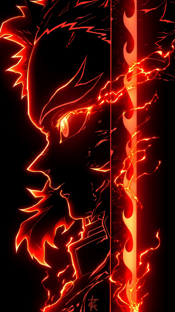 Kyojuro Rengoku, AMOLED, Demon Slayer: Kimetsu no Yaiba, Fire effect, 5K, Black background