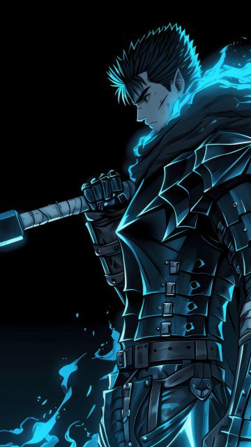 Berserk, Knight, Guts, Warrior, Dragon Slayer, 5K, Black background, Sword