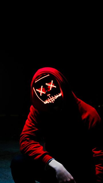 Man, LED mask, Dope, Night, Anonymous, Hoodie, Dark, 5K