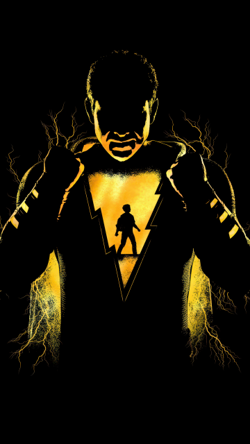 Shazam!, AMOLED, Lightning, Black background, 5K, 8K, Silhouette, DC Superheroes, Minimal art