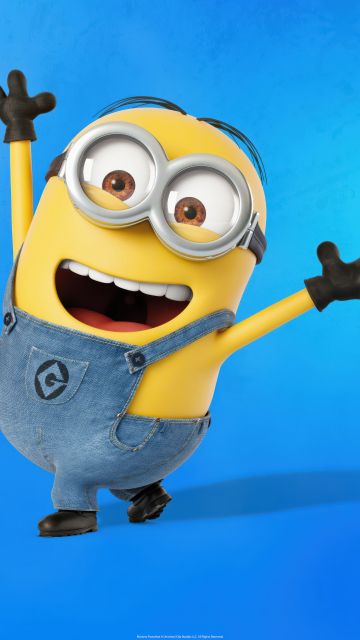 Minion, 8K, Blue background, 5K, Happy Mood, Laughing, Despicable Me