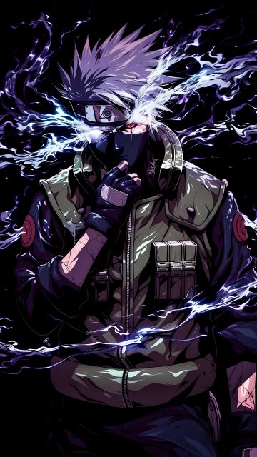 Kakashi Hatake, AI art, 5K, 8K, Naruto, AMOLED, Black background