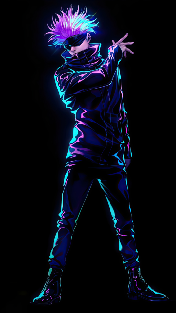 Satoru Gojo, Neon art, AMOLED, 5K, Black background