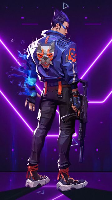 Yoru, Neon background, Purple aesthetic, Valorant agent